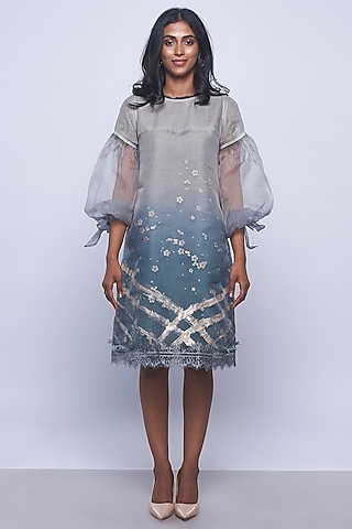 Greyish Blue Dip-Dyed Dress by Kaveri