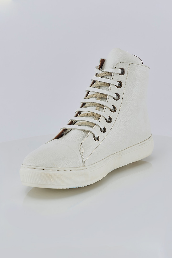 Pure White Leather Sneakers by Kavith