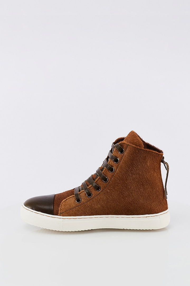 Tan High Top Sneakers by Kavith at Pernia's Pop Up Shop