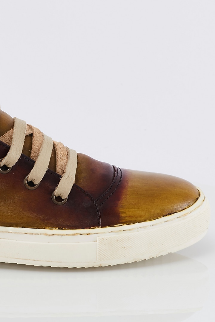 Mustard & Red Gradient Low Top Sneakers by Kavith at Pernia's Pop Up Shop