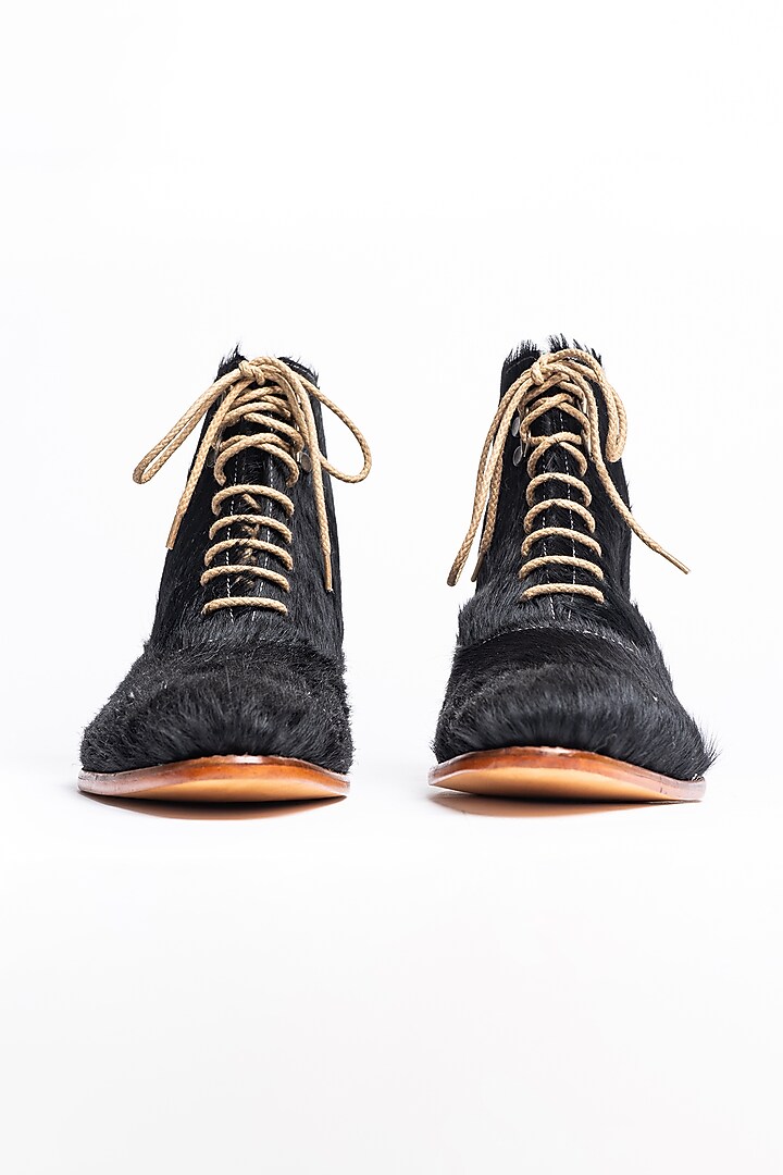 Black Leather HairOnHide Boots Design by Kavith at Pernia