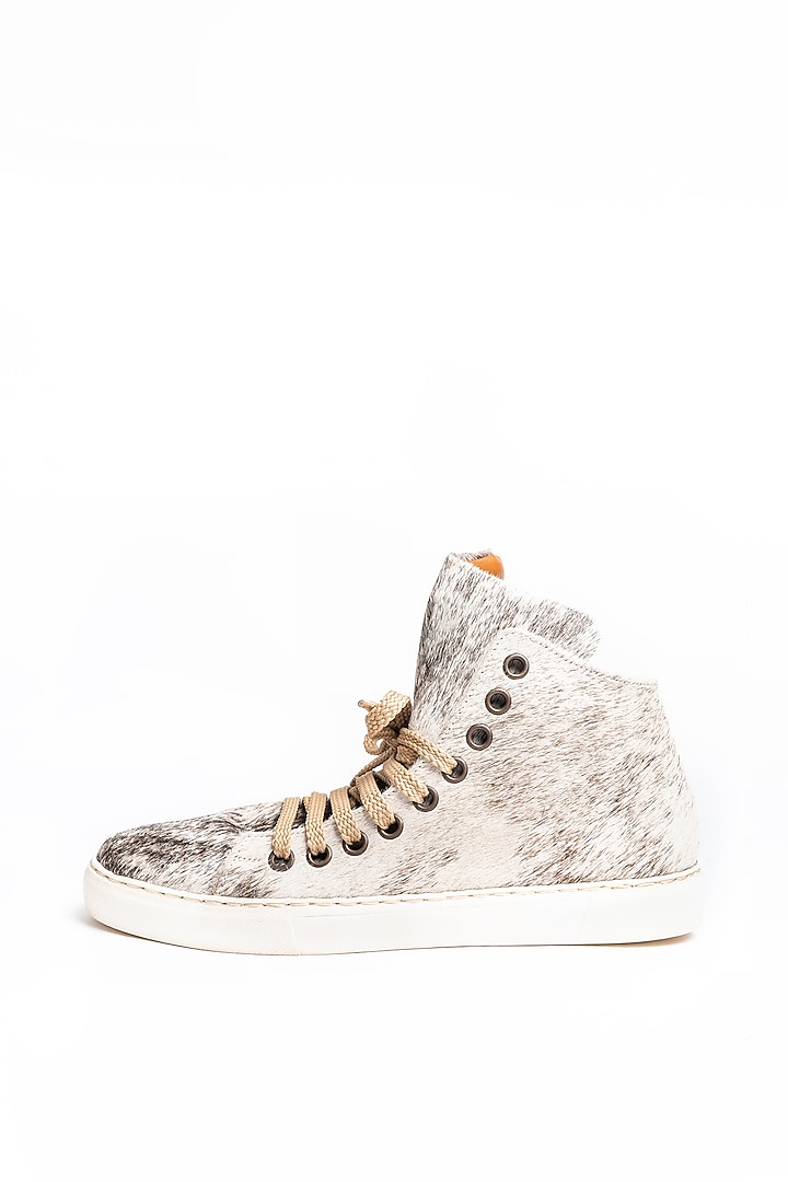 Off White Hair-On-Hide Sneakers by Kavith at Pernia's Pop Up Shop
