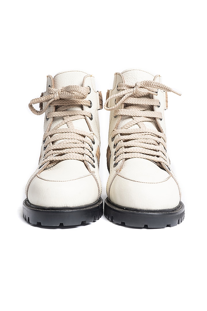 White Hair-On-Hide Sneakers by Kavith
