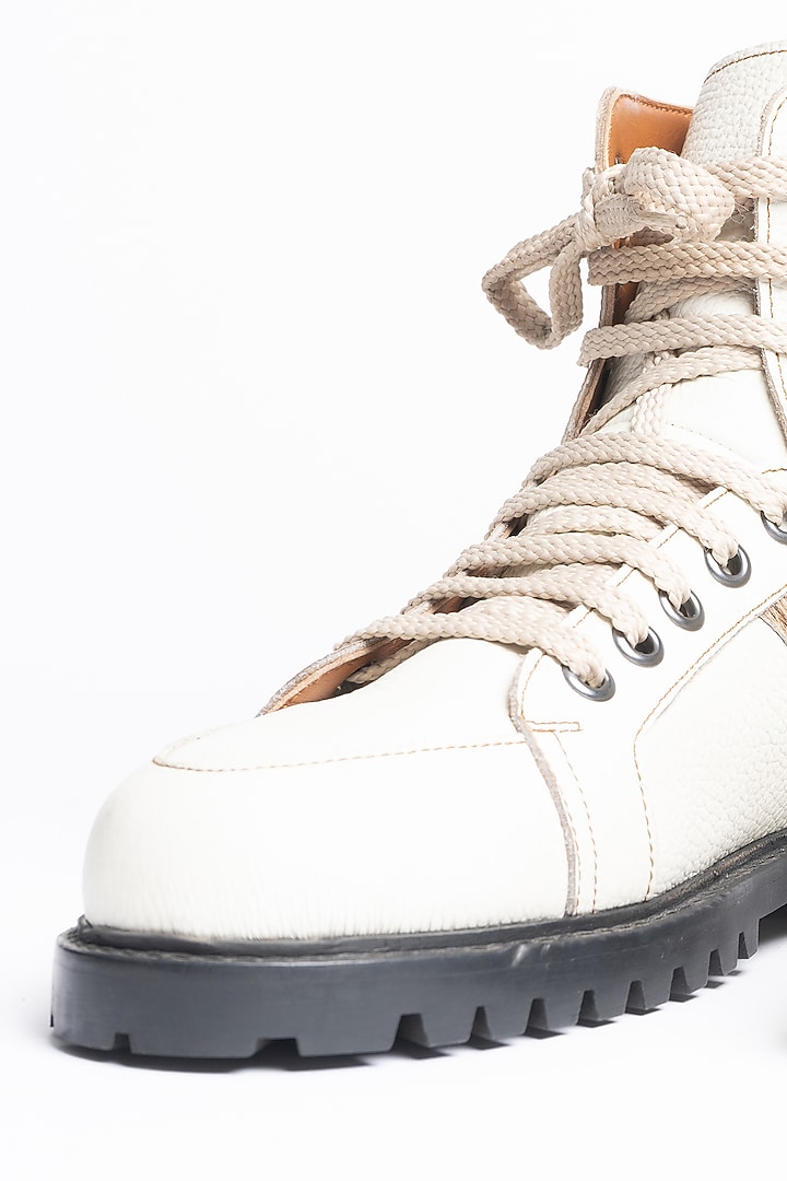 White Hair-On-Hide Sneakers by Kavith at Pernia's Pop Up Shop