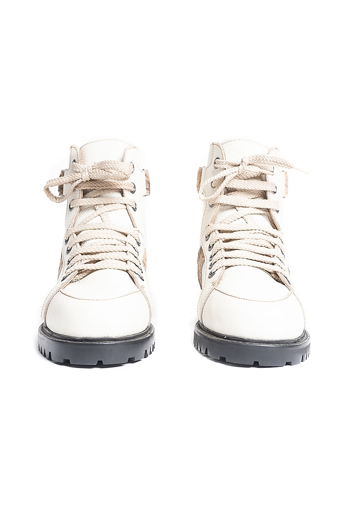 White Hair-On-Hide Sneakers by Kavith at Pernia's Pop Up Shop