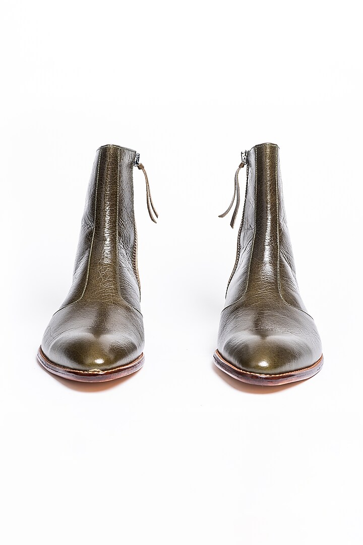 Olive Crackle Textured Boots by Kavith at Pernia's Pop Up Shop