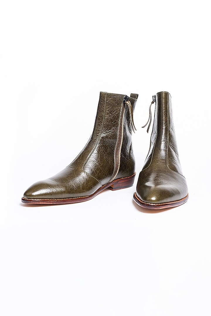 Olive Crackle Textured Boots by Kavith at Pernia's Pop Up Shop