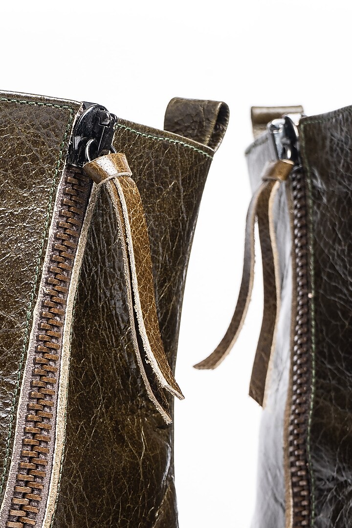 Olive Crackle Textured Boots by Kavith at Pernia's Pop Up Shop