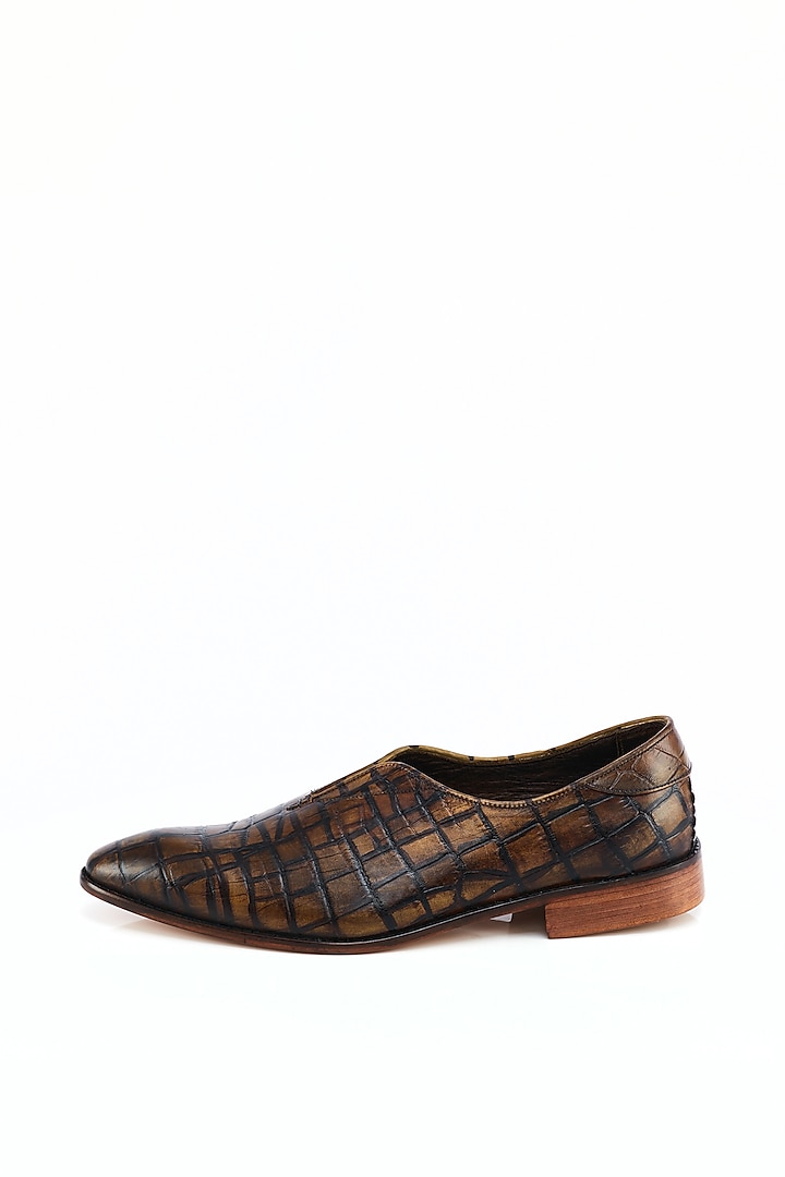Brown Handcrafted Painted Formal Shoes by Kavith