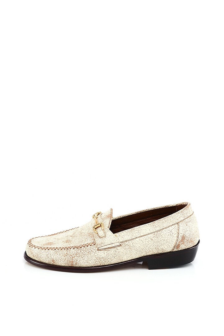 White Distressed & Hand-Stitched Loafers by Kavith