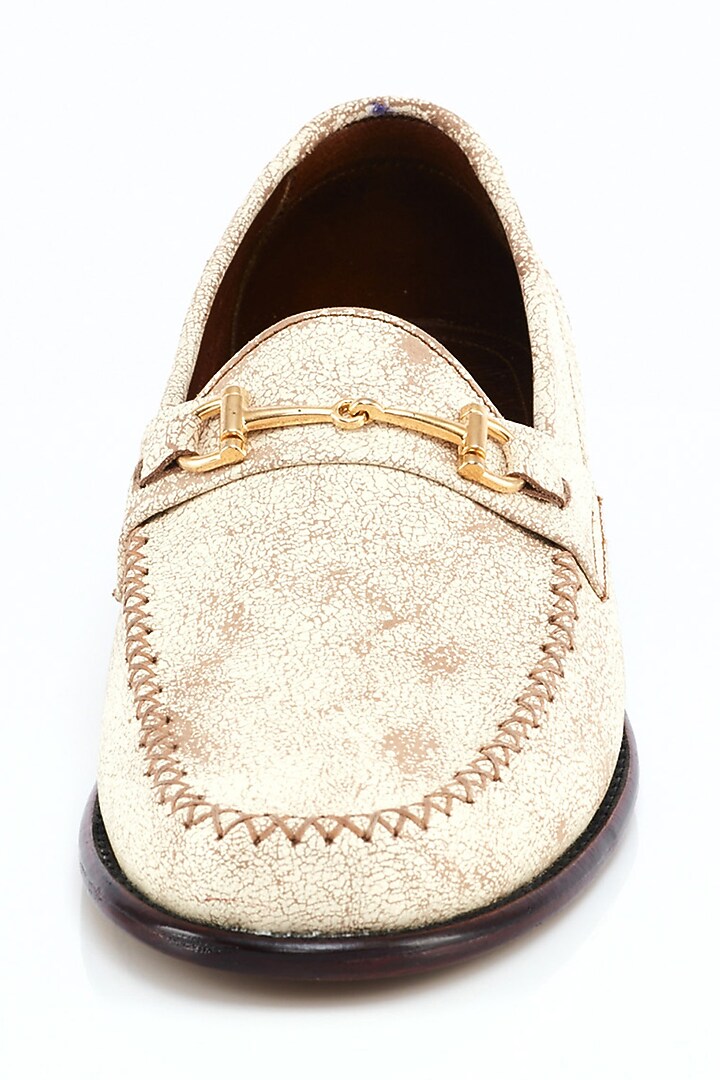 White Distressed & Hand-Stitched Loafers by Kavith at Pernia's Pop Up Shop
