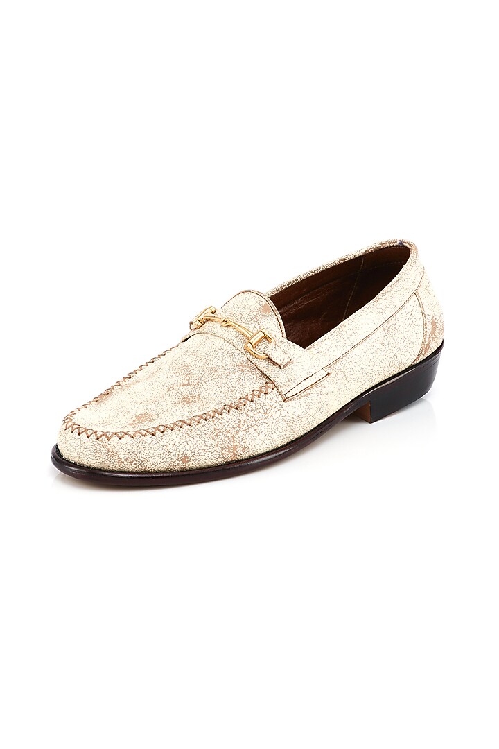 White Distressed & Hand-Stitched Loafers by Kavith at Pernia's Pop Up Shop
