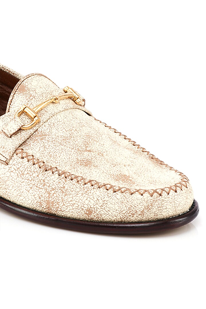 White Distressed & Hand-Stitched Loafers by Kavith at Pernia's Pop Up Shop