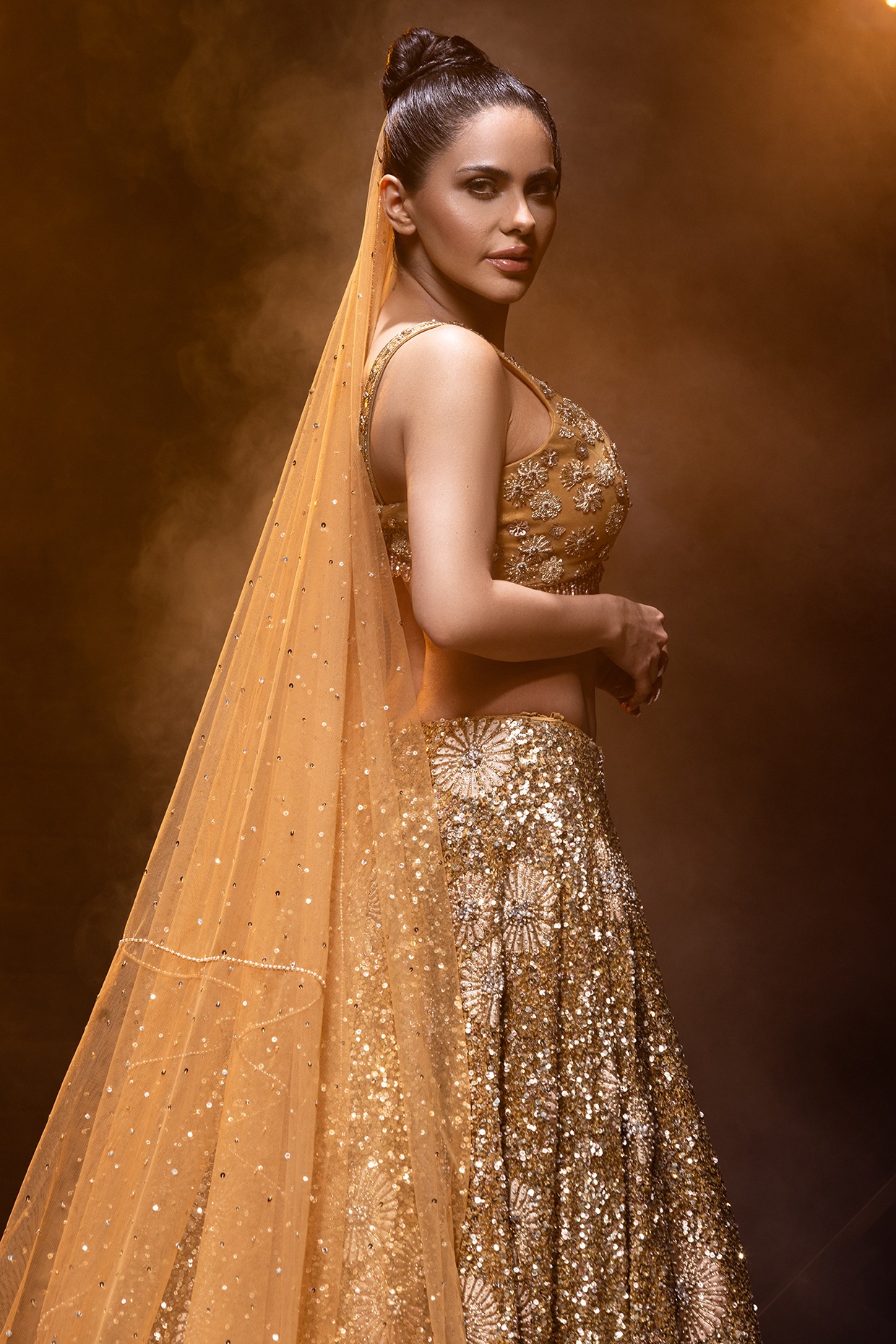 Buy Gold Organza Embroidered Geometric Leaf Neck Bridal Lehenga Set For  Women by Nitika Gujral Online at Aza Fashions.