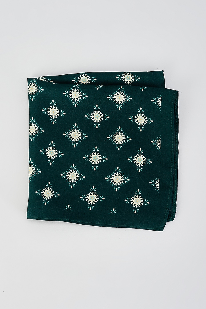 Green Twill Silk Pocket Square by KAYSTLE