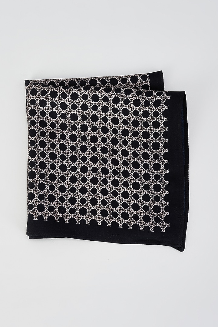 Black & Beige Twill Silk Pocket Square by KAYSTLE