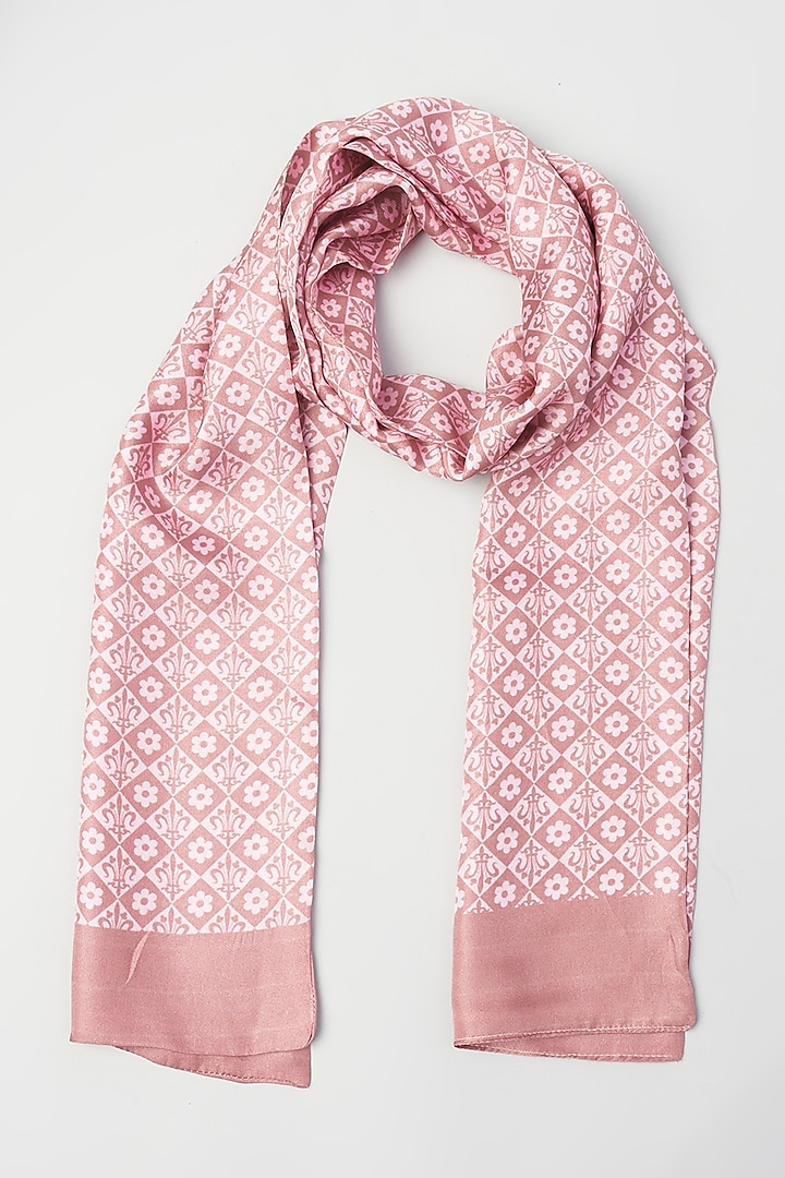 Pink Twill Silk Checkered Scarf by KAYSTLE