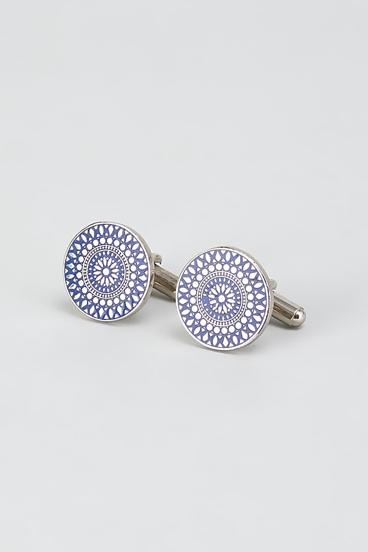 Blue & Silver Brass Handcrafted Cufflinks by KAYSTLE at Pernia's Pop Up Shop