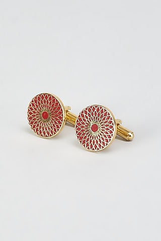 Red & Gold Brass Handcrafted Cufflinks by KAYSTLE