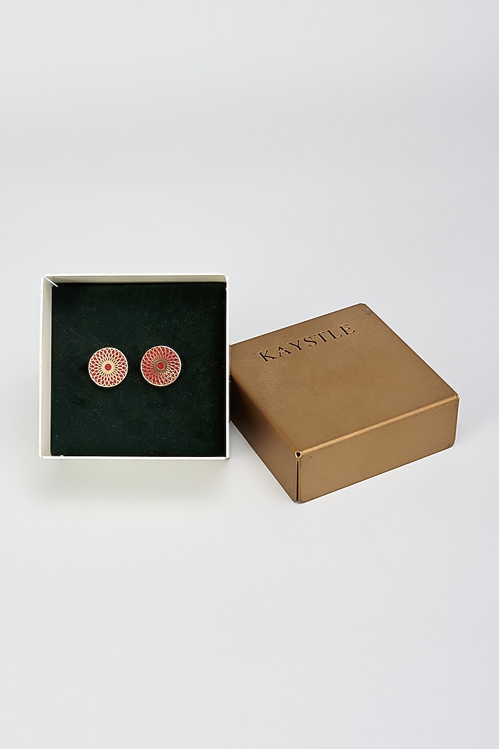 Red & Gold Brass Handcrafted Cufflinks by KAYSTLE at Pernia's Pop Up Shop