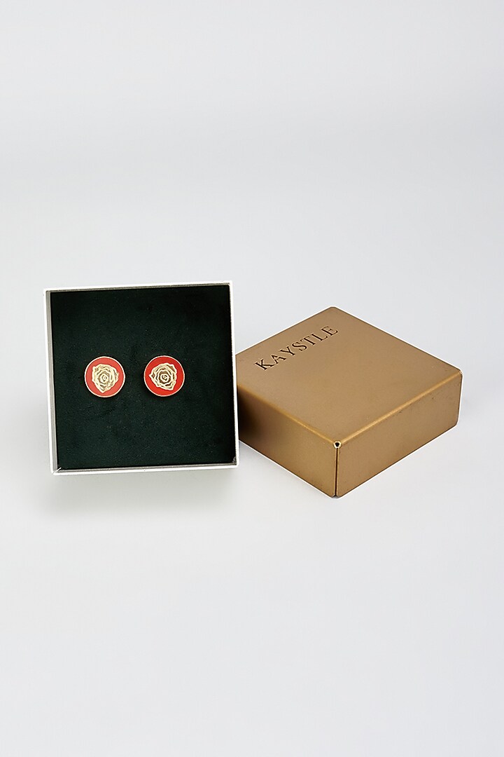 Red & Gold Brass Handcrafted Cufflinks by KAYSTLE at Pernia's Pop Up Shop