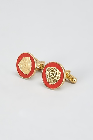 Red & Gold Brass Handcrafted Cufflinks by KAYSTLE