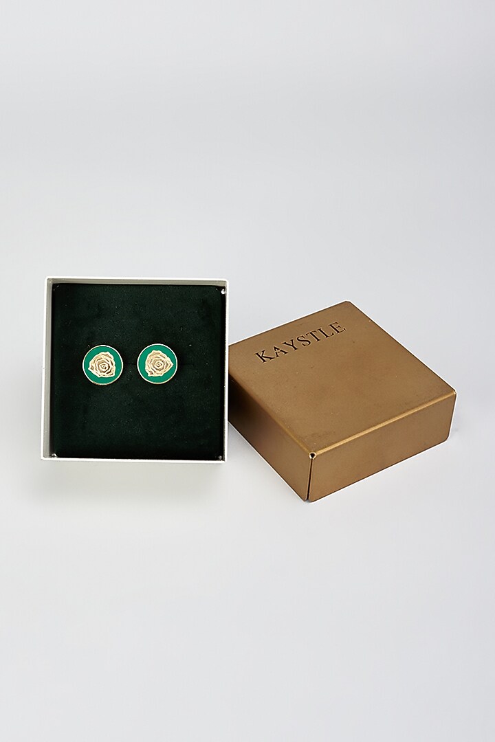 Green & Gold Brass Handcrafted Cufflinks by KAYSTLE at Pernia's Pop Up Shop