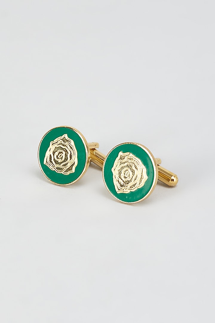 Green & Gold Brass Handcrafted Cufflinks by KAYSTLE
