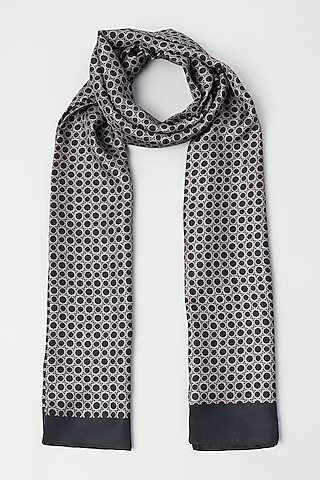 Black & Beige Twill Silk Scarf by KAYSTLE