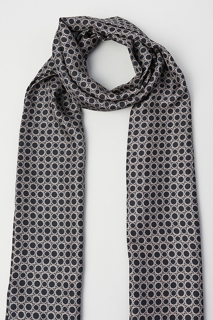Black & Beige Twill Silk Scarf by KAYSTLE at Pernia's Pop Up Shop