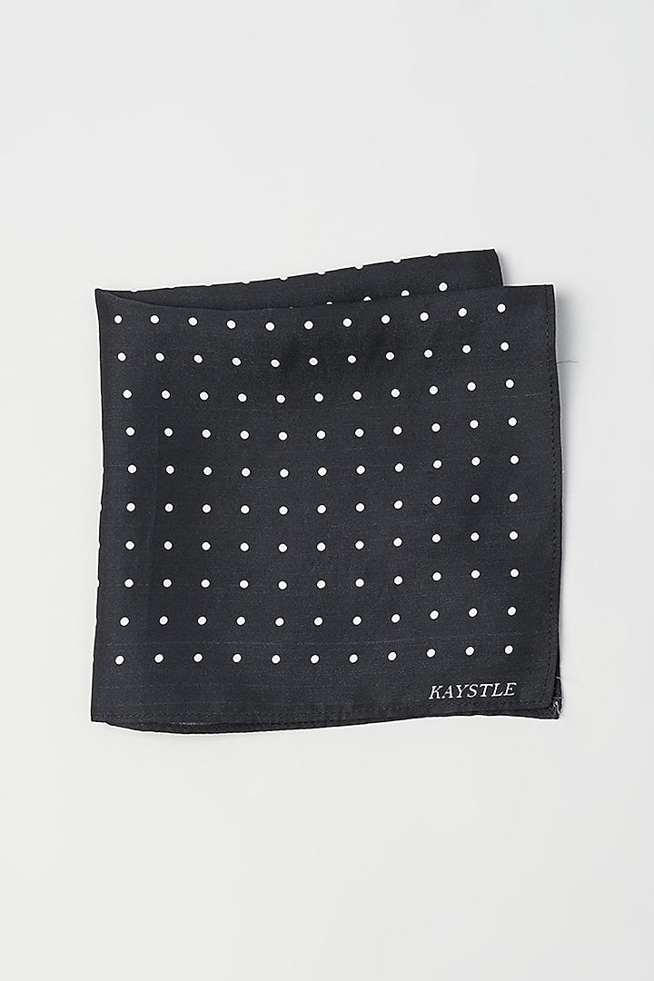 Black Twill Silk Polka Dot Pocket Square by KAYSTLE