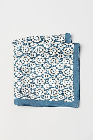 Cyan Ring Twill Silk Checkered Pocket Square by KAYSTLE