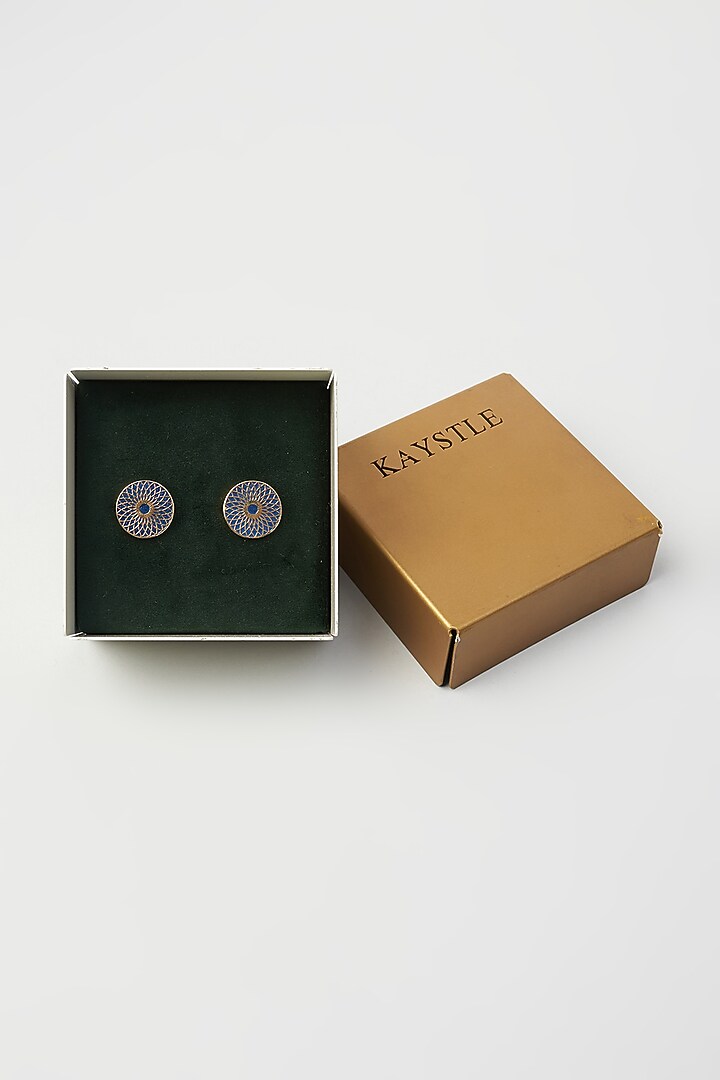 Blue & Gold Brass Handcrafted Cufflinks by KAYSTLE at Pernia's Pop Up Shop