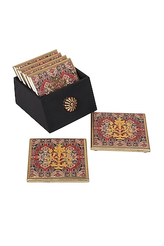 Multicolor Wooden & Resin Kama Coasters (Set of 6) by Karo