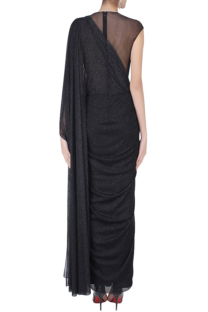 Black shimmer and cutdana embroidered drape saree available only at Pernia's Pop Up Shop.