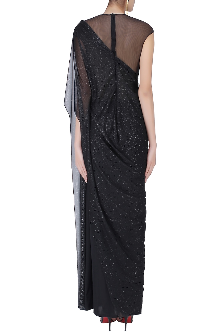 Black shimmer and cutdana embroidered pleated drape saree available only at Pernia's Pop Up Shop.