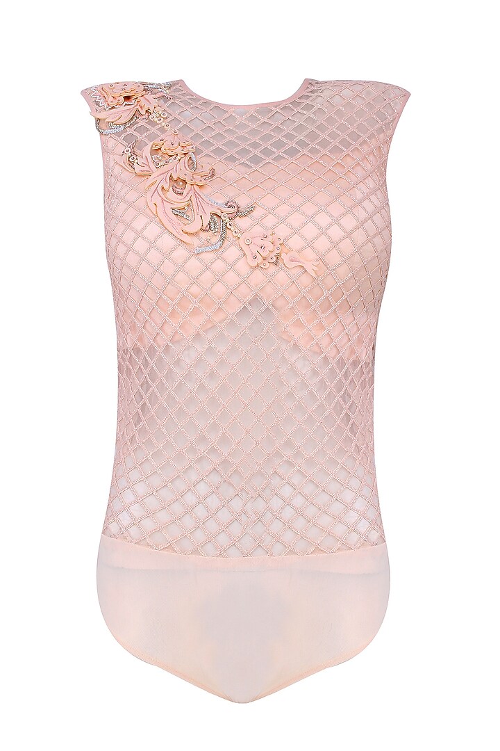 Pink 3D floral motifs and alser cutwork drape saree available only at Pernia's Pop Up Shop.
