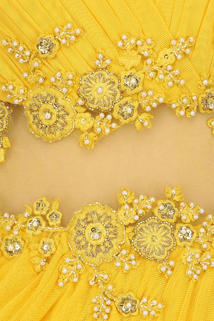 Yellow floral work frill saree available only at Pernia's Pop Up Shop.