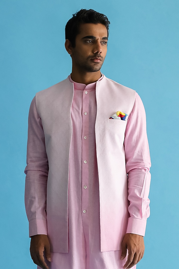 Blush Pink Ombre-Shaded Nehru Jacket With Kurta Set by Kaha at Pernia's Pop Up Shop