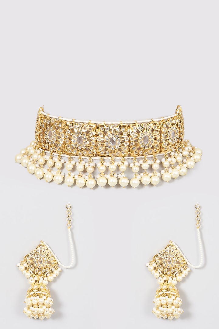 Gold Plated Kundan Polki Choker Necklace Set by Kiara at Pernia's Pop Up Shop