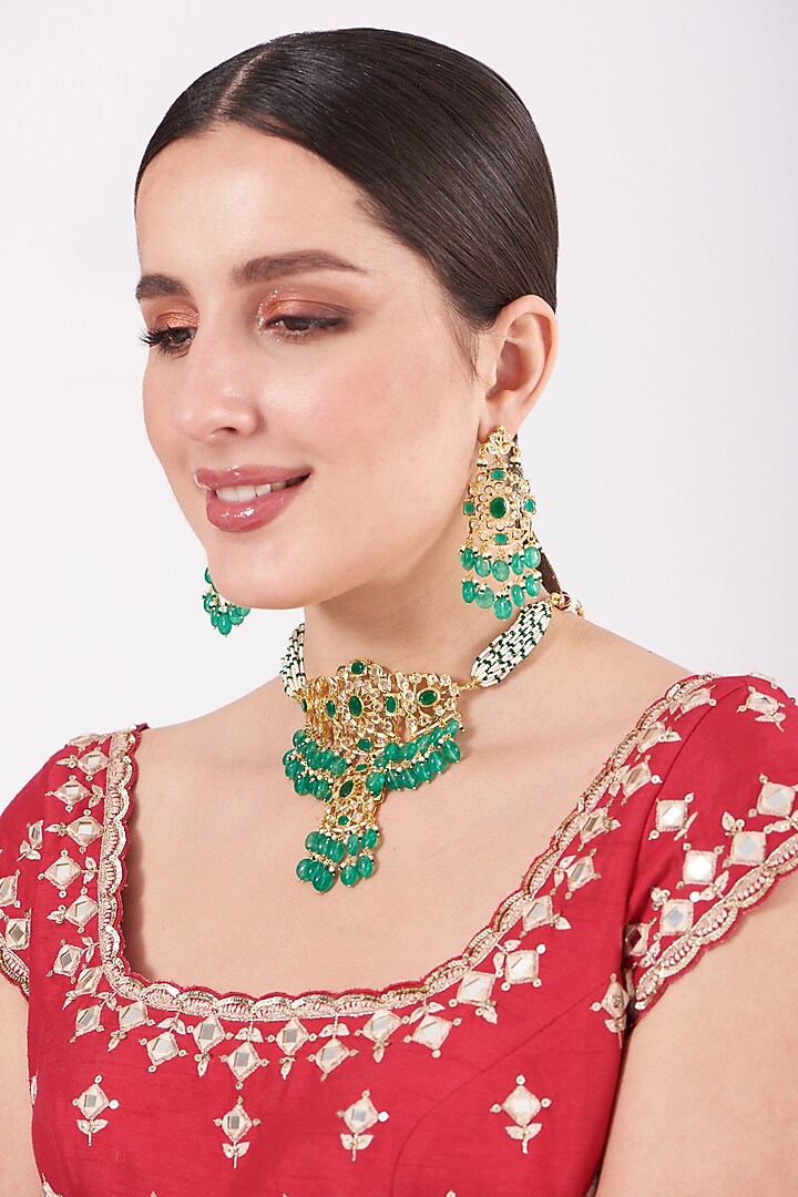 Gold Plated Beaded Choker Necklace Set by Kiara at Pernia's Pop Up Shop