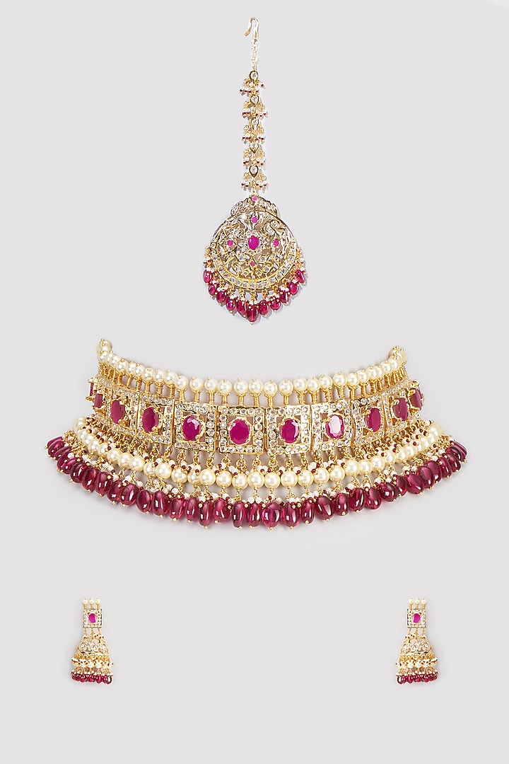 Gold Plated Kundan Polki & Pearl Choker Necklace Set by Kiara at Pernia's Pop Up Shop