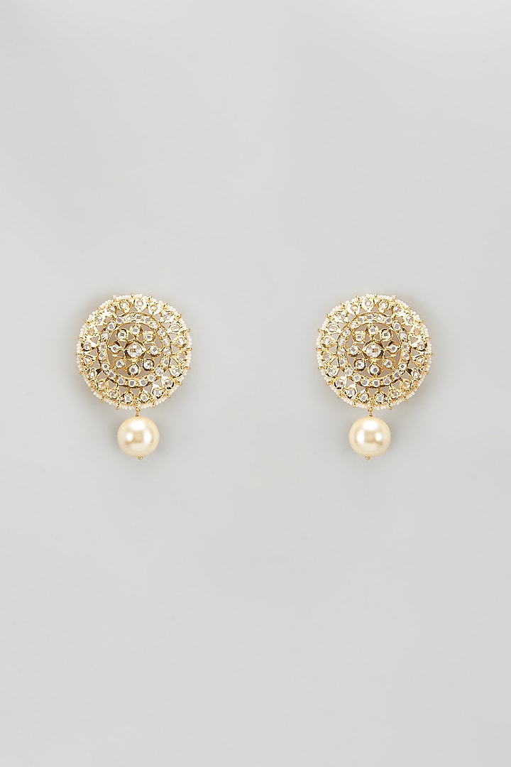 Gold Plated Kundan Polki & Pearl Stud Earrings by Kiara at Pernia's Pop Up Shop