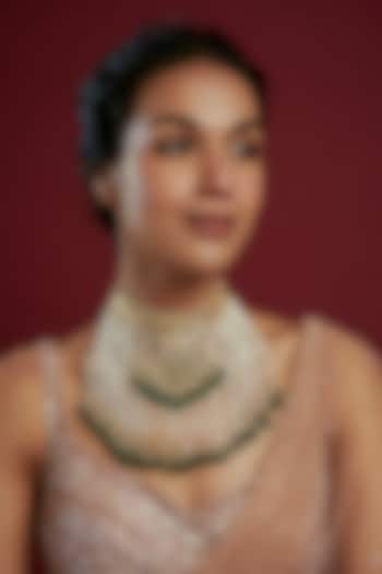 Gold Plated Kundan Polki & Green Beaded Choker Necklace by Kiara at Pernia's Pop Up Shop