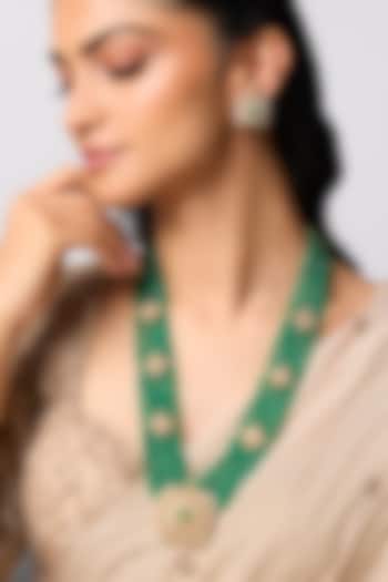 Gold Finish Kundan Polki & Bead Long Pendant Necklace Set In Sterling Silver by Kiara at Pernia's Pop Up Shop