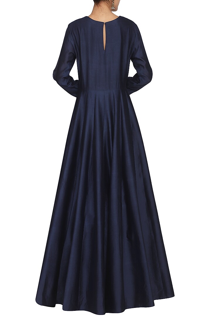 Indigo Blue Wedding Anarkali Gown with Embroidered Dupatta by Kazmi India at Pernia's Pop Up Shop