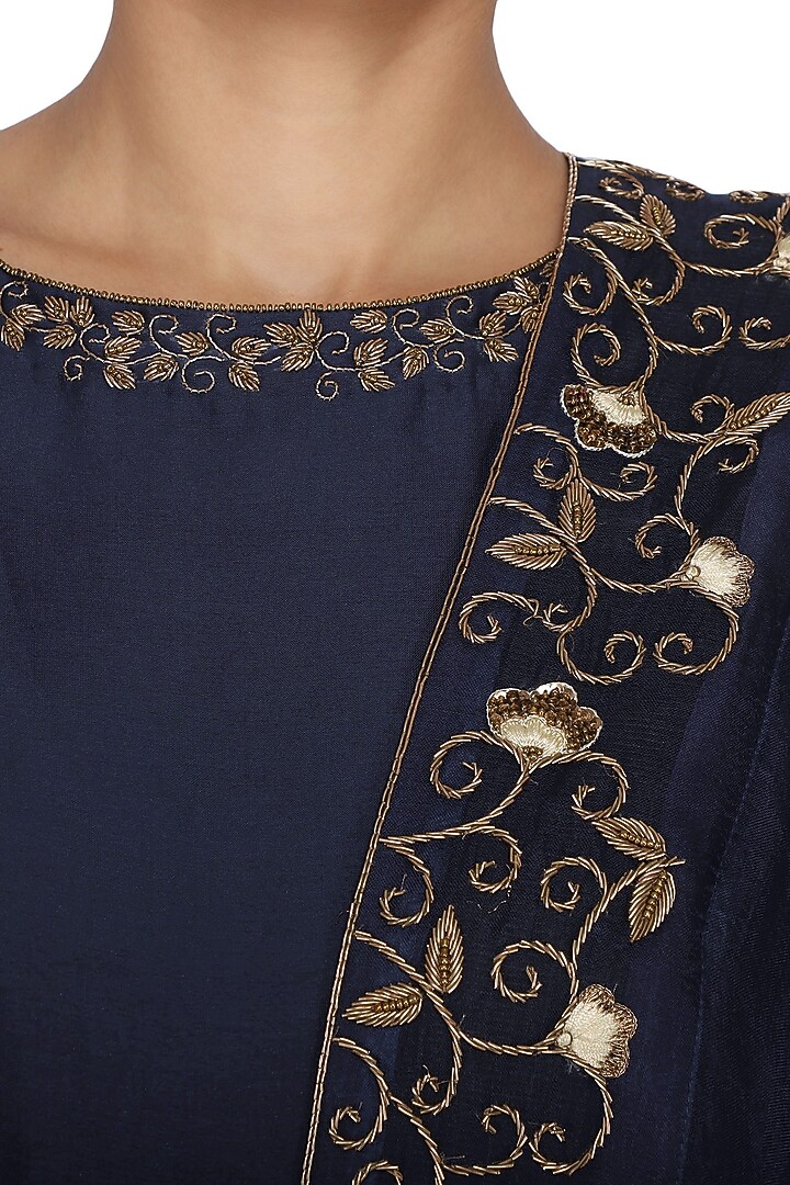 Indigo Blue Wedding Anarkali Gown with Embroidered Dupatta by Kazmi India at Pernia's Pop Up Shop