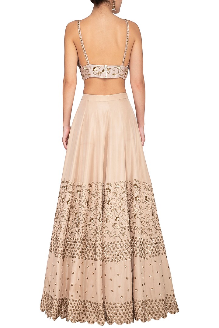 Beige Embroidered Wedding Lehenga Set by Kazmi India at Pernia's Pop Up Shop