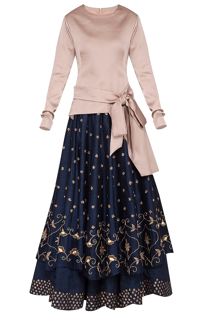 Indigo Blue Embroidered Lehenga Skirt With Top by Kazmi India