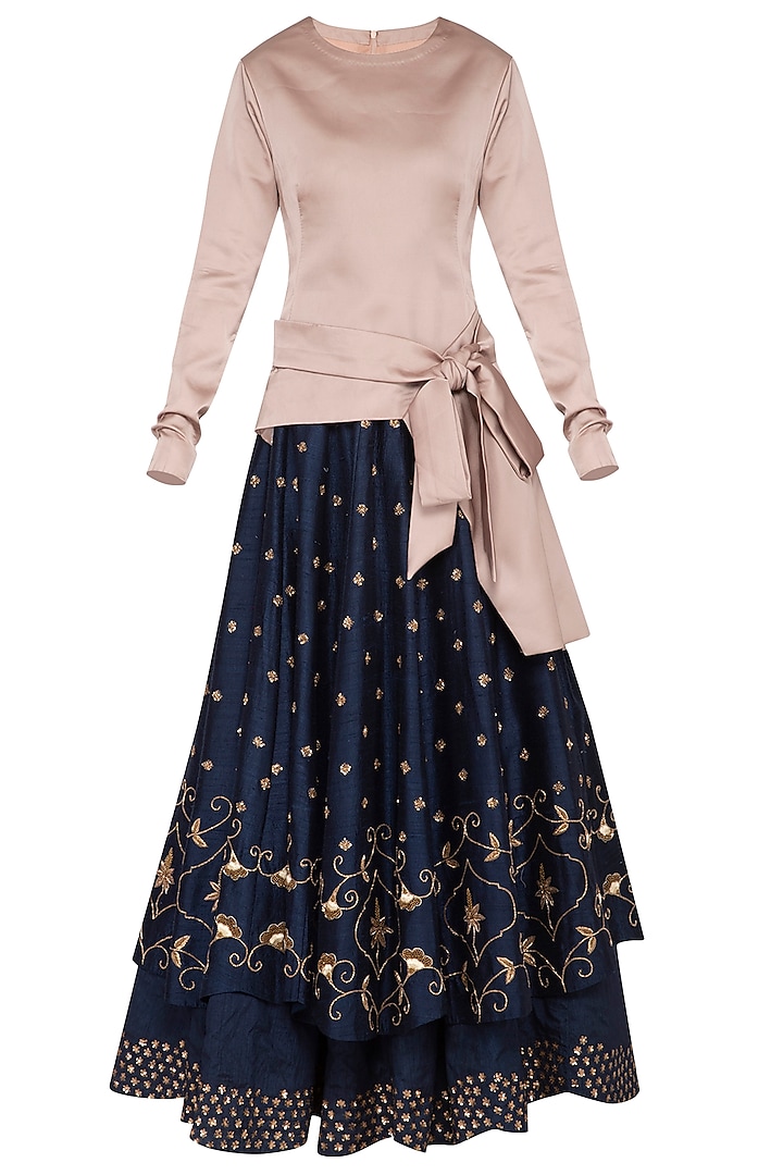 Indigo Blue Embroidered Wedding Lehenga Skirt With Top by Kazmi India at Pernia's Pop Up Shop